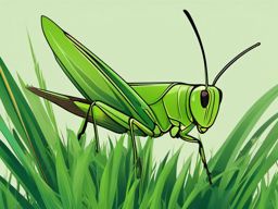 Green Grasshopper on a Blade Clip Art - Green grasshopper perched on a blade of grass,  color vector clipart, minimal style