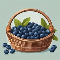 Blueberry Harvest Clipart - A basket filled with harvested blueberries.  color vector clipart, minimal style