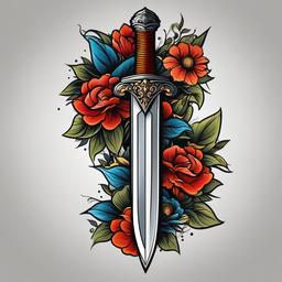 sword tattoo with flowers  simple vector color tattoo