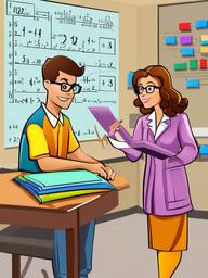 Math clipart - cartoon math teacher helping students  