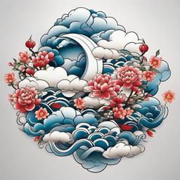 Chinese Clouds Tattoo-Beautiful and symbolic tattoo featuring traditional Chinese clouds, showcasing cultural aesthetics.  simple color tattoo,white background