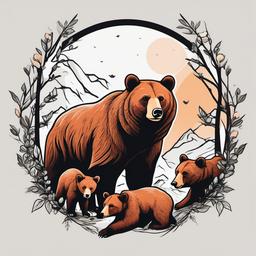 feminine mama bear and cubs tattoo  simple vector color tattoo