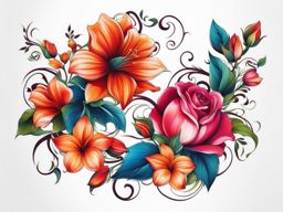 Flowers and vines tattoo, Creative tattoos featuring both flowers and vines.  vivid colors, white background, tattoo design