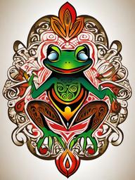 Coqui Taino Tattoo-Bold and vibrant tattoo featuring a Coqui frog in Taino style, capturing the cultural and symbolic elements of Taino design.  simple color vector tattoo