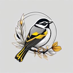 Golden-crowned Kinglet tattoo turning into a quill, symbolizing creative power.  color tattoo style, minimalist design, white background