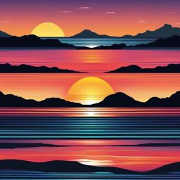 Beach Sunset clipart - Scenic sunset over the ocean, ,vector color clipart,minimal