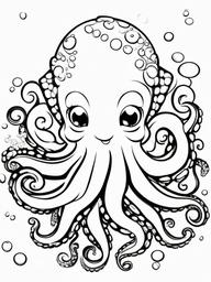 Octopus Coloring Pages - Mother octopus with tiny baby octopi  simple coloring pages