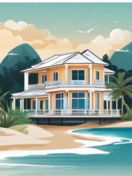 Beachfront Villa Sticker - Transport yourself to seaside luxury with the breezy and beachfront villa sticker, , sticker vector art, minimalist design