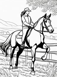 Horse with a Saddle Coloring Pages - Ready for Riding in the Countryside  minimal black outline printable sheet, coloring page