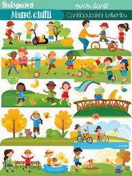 March clipart - people enjoying outdoor activities in March  