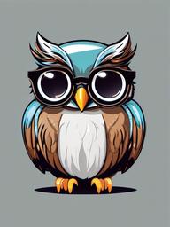 Cute clipart - cartoon owl with big glasses  color,minimalist,vector clipart