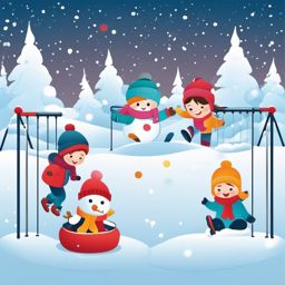 Winter Playground Fun clipart - Children playing in a snowy playground, ,vector color clipart,minimal