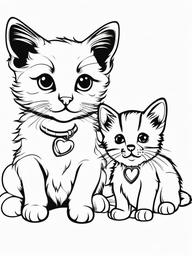 Kitty and Puppy Coloring Pages - Adorable Friendship Between Kitten and Puppy  minimal black outline printable sheet, coloring page