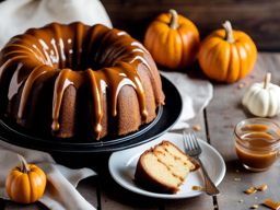 butterscotch bundt cake with a caramel drizzle, indulged at a fall festival. 