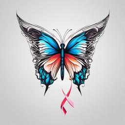 cancer ribbon butterfly  simple color tattoo, minimal, white background