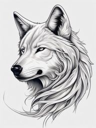 White Wolf Tattoo,tattoo depicting the pure and enigmatic white wolf, symbol of rare beauty and strength. , tattoo design, white clean background