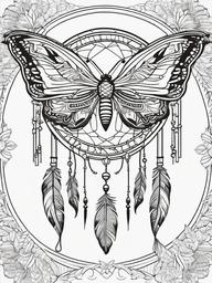 Butterfly Dream Catcher Coloring Pages - Mystical Design with Butterflies and Feathers  minimal black outline printable sheet, coloring page