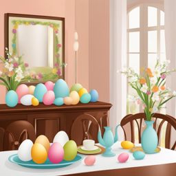 egg clipart: decorated for easter in a festive dining room. 