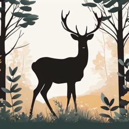 Deer Clip Art - Graceful deer in a woodland setting,  color vector clipart, minimal style