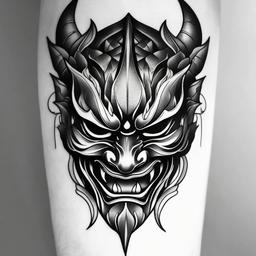 Japanese Hannya Mask Tattoo Black and Grey - Black and grey tattoo featuring the expressive Hannya mask.  simple color tattoo,white background,minimal