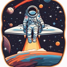 Space Shuttle Sticker - Astronaut adventure, ,vector color sticker art,minimal