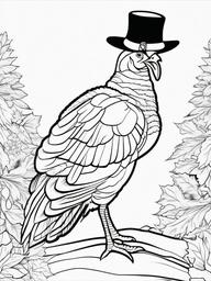 Turkey in a Pilgrim Hat and Boots Coloring Pages - Festive Turkey Dressed for Fall  minimal black outline printable sheet, coloring page