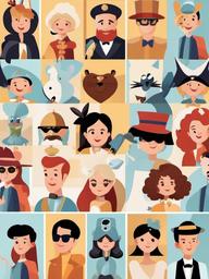 Movie clipart - cartoon characters on a movie poster  color,minimalist,vector clipart