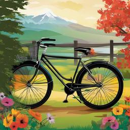 Bicycle clipart - colorful bicycle with a scenic background  