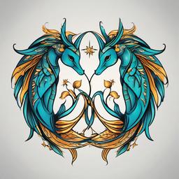 gemini and pisces tattoo  simple vector color tattoo