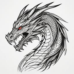 Dragon Line Art Tattoo - Artistic tattoo featuring a dragon in line art style.  simple color tattoo,minimalist,white background