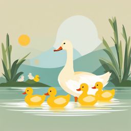 Duck and Ducklings clipart - Mother duck with her ducklings, ,vector color clipart,minimal