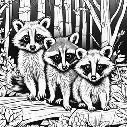 baby raccoons cute animals coloring page 