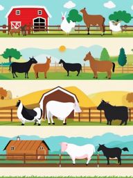 Farm Animal Unity clipart - Farm animals united in a scene, ,vector color clipart,minimal