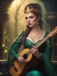 valeria moonshadow, an elf bard, is captivating a royal court with an enchanting performance. 