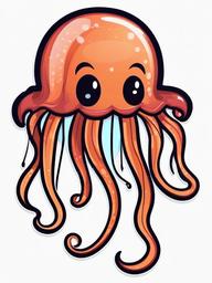 Jellyfish cartoon - wobbly sea creature with tentacles  cartoon sticker style