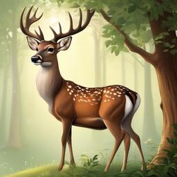 Deer cartoon - gentle animal with antlers and slender legs  