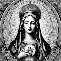 virgin mary tattoo black and white design 