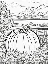 Pumpkin Coloring Pages - Classic Fall Harvest Pumpkin Scene  minimal black outline printable sheet, coloring page