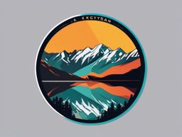 Kyrgyzstan Ala-Kul Lake sticker- Stunning alpine lake surrounded by mountains, , sticker vector art, minimalist design