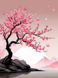 chinese cherry blossom tree tattoo  simple vector color tattoo