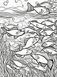 Fish Coloring Pages - School of fish swimming together in the ocean  simple coloring pages