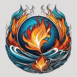 earth fire water tattoo  simple color tattoo,white background