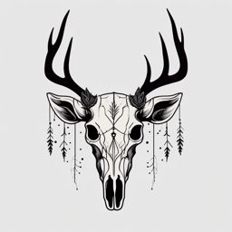 Unembellished deer skull, minimalist and true to nature.  simple color tattoo style