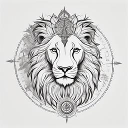 Lion Compass Tattoo - Compass tattoo featuring a lion.  simple vector tattoo,minimalist,white background