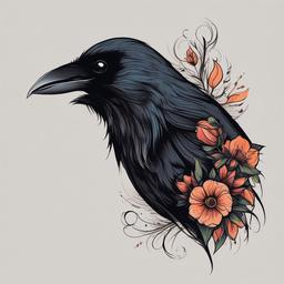 crow and flower tattoo  simple vector color tattoo