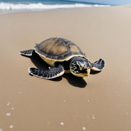 adorable baby sea turtle making its way to the ocean. 