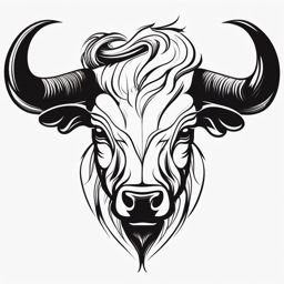 Bull with fierce horns ink. Symbol of dominance.  minimalist black white tattoo style