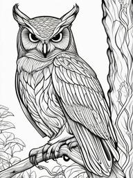 Owl Coloring Pages - Owl with a snake  simple coloring pages