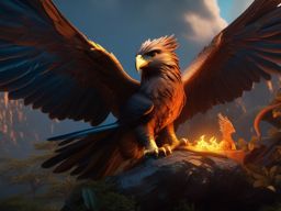 Gryphon Hatchling Nuzzling a Barbarian in the Elemental Plane detailed matte painting, deep color, fantastical, intricate detail, splash screen, complementary colors, fantasy concept art, 8k resolution trending on artstation unreal engine 5