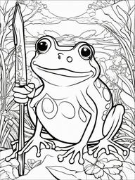 Frog Coloring Pages - Frog with a magical wand in a fairy tale setting  simple coloring pages